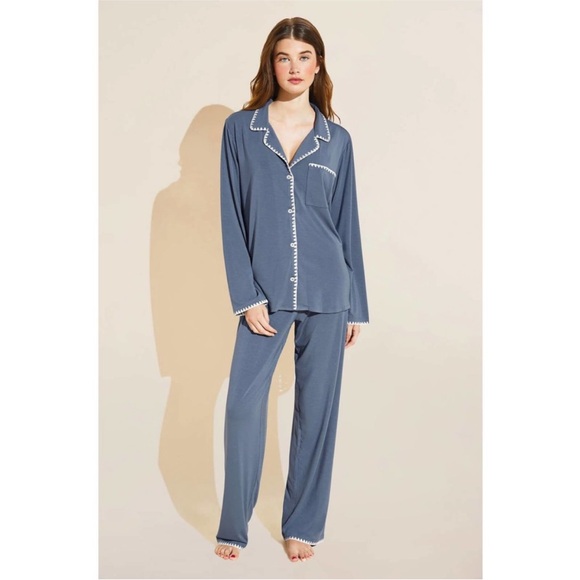Eberjey Small Frida Blue Modal Long Sleeve Pajama Set - Picture 1 of 8